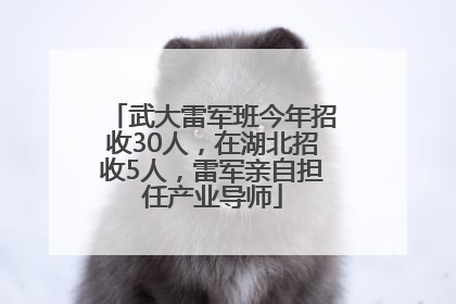 武大雷军班今年招收30人，在湖北招收5人，雷军亲自担任产业导师