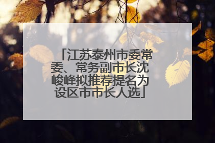 江苏泰州市委常委、常务副市长沈峻峰拟推荐提名为设区市市长人选